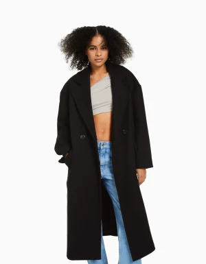 Abrigo largo hombro caído-BERSHKA Flash Sale
