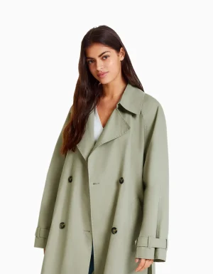 Abrigo trench algodón-BERSHKA Sale