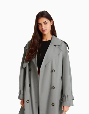 Abrigo trench oversize algodón-BERSHKA Fashion
