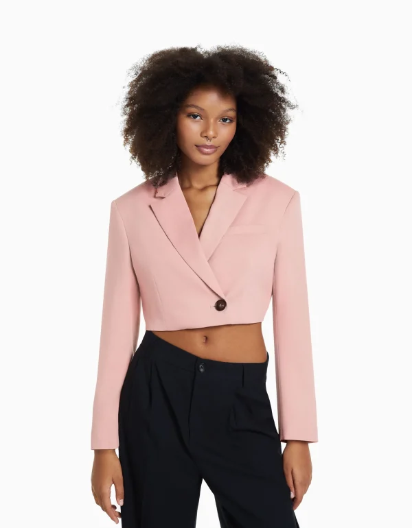 Blazer tailoring cropped sarga-BERSHKA Best Sale