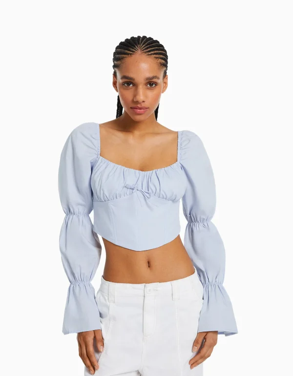 Blusa corsé cropped manga larga-BERSHKA Flash Sale
