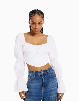 Blusa corsé cropped manga larga-BERSHKA Hot