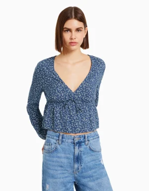 Blusa manga larga print flores lazada-BERSHKA Shop