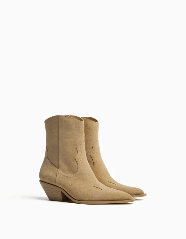 Botines tacón cowboy PIEL-BERSHKA Flash Sale