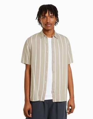 Camisa manga corta sarga rayas-BERSHKA Cheap