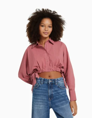 Camisa manga larga cropped detalle tiras-BERSHKA Sale