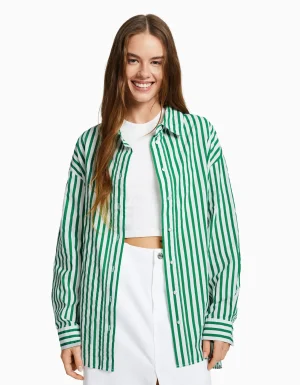 Camisa manga larga oversize popelín-BERSHKA Discount