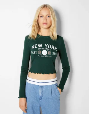 Camiseta cropped manga larga print-BERSHKA Cheap