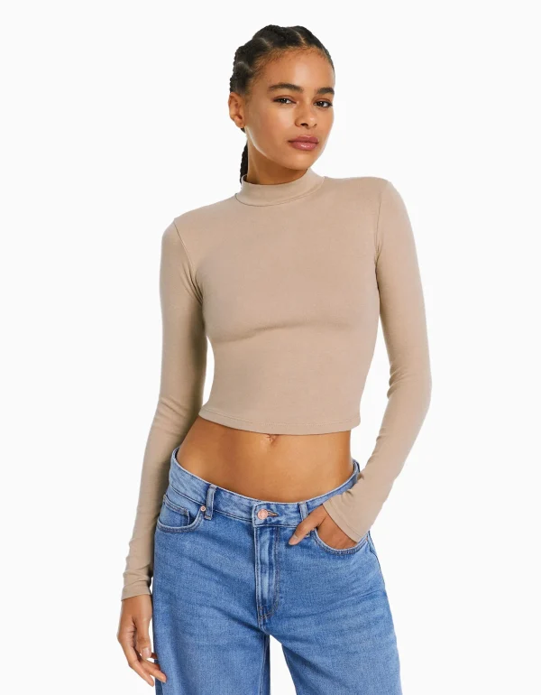 Camiseta cuello alto manga larga-BERSHKA Hot