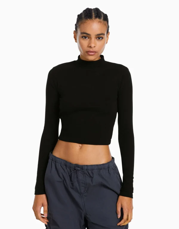 Camiseta cuello alto manga larga-BERSHKA Best Sale