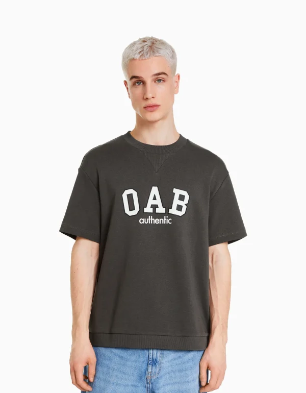 Camiseta felpa print varsity-BERSHKA Cheap