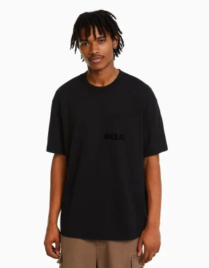 Camiseta manga corta boxy fit bolsillo-BERSHKA Flash Sale