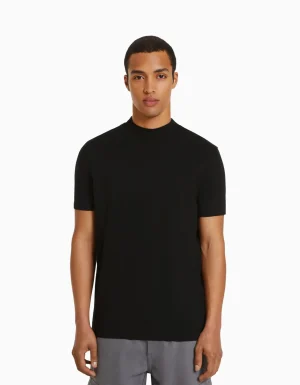 Camiseta manga corta cuello perkins-BERSHKA Best Sale