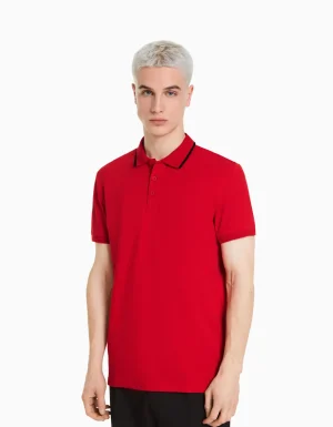 Camiseta manga corta cuello polo bandas-BERSHKA Hot