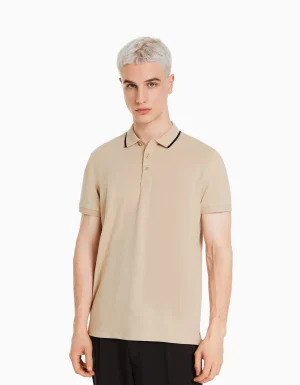 Camiseta manga corta cuello polo bandas-BERSHKA Sale