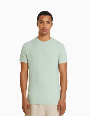 Camiseta manga corta muscle fit canalé-BERSHKA Clearance