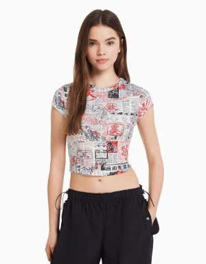 Camiseta manga corta print-BERSHKA Online
