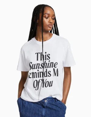 Camiseta manga corta print-BERSHKA Cheap