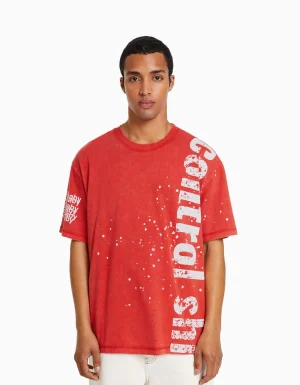 Camiseta manga corta print efecto lavado-BERSHKA Cheap