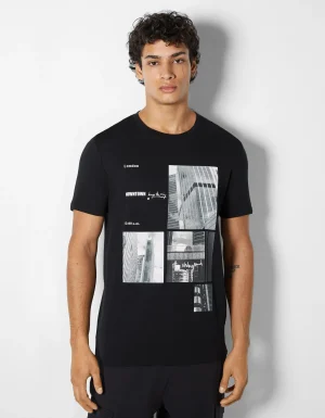 Camiseta manga corta print fotográfico-BERSHKA Store