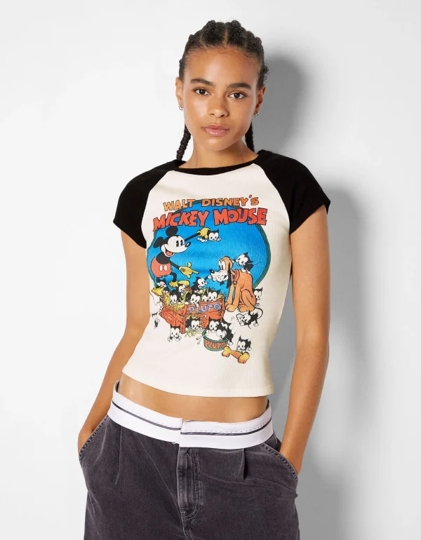 Camiseta manga corta print Mickey-BERSHKA Outlet