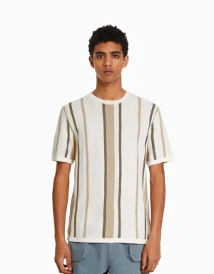 Camiseta manga corta print raya vertical-BERSHKA Flash Sale