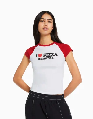 Camiseta manga corta ranglan print-BERSHKA Cheap