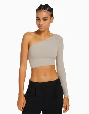 Camiseta manga larga asimétrica-BERSHKA Discount