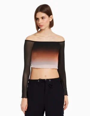 Camiseta manga larga bardot tul-BERSHKA Cheap