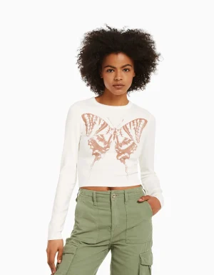 Camiseta manga larga print-BERSHKA Sale