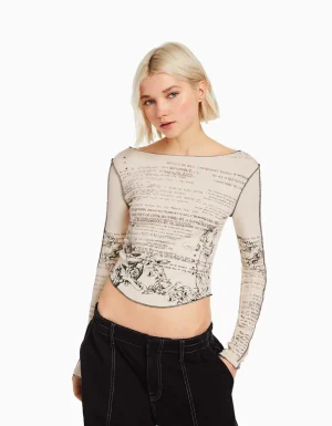 Camiseta manga larga print-BERSHKA Online