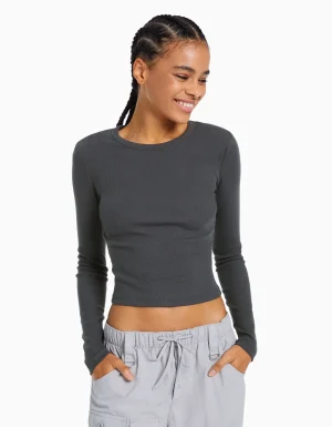 Camiseta manga larga rib-BERSHKA Best Sale