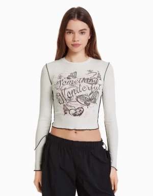 Camiseta manga larga rib-BERSHKA Best Sale