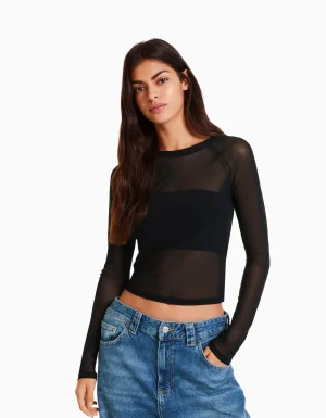 Camiseta manga larga tul ranglan-BERSHKA Sale