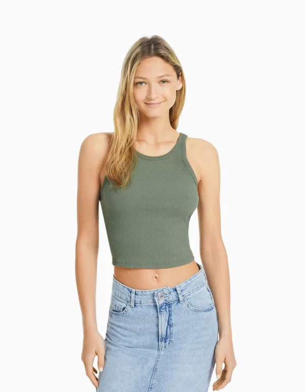 Camiseta sin mangas rib-BERSHKA New
