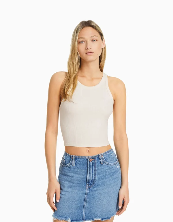 Camiseta sin mangas rib-BERSHKA Sale