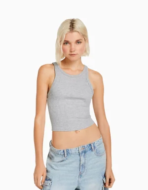 Camiseta sin mangas rib-BERSHKA Cheap