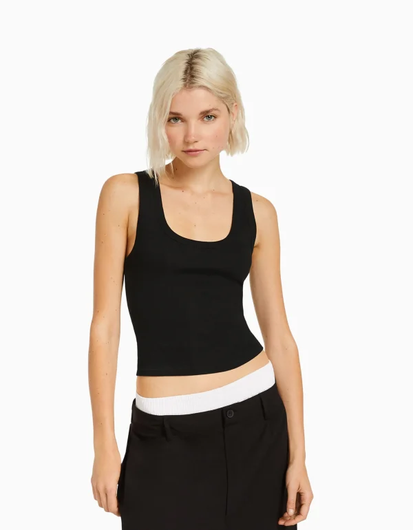 Camiseta sin mangas rib-BERSHKA Online