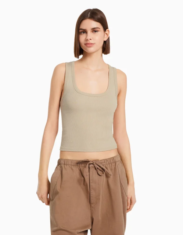 Camiseta sin mangas rib-BERSHKA Store