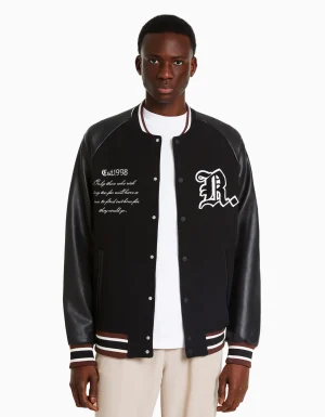 Cazadora bomber paño efecto piel-BERSHKA Discount