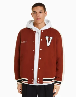 Cazadora efecto ante parche-BERSHKA Cheap