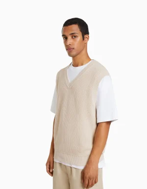Chaleco punto cuello pico-BERSHKA Sale