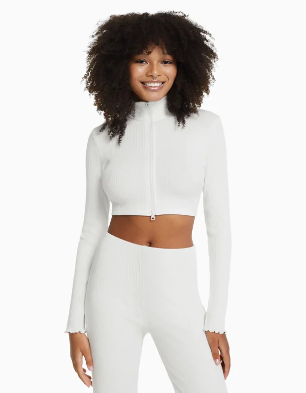 Cárdigan cropped cuello perkins cremallera-BERSHKA Cheap