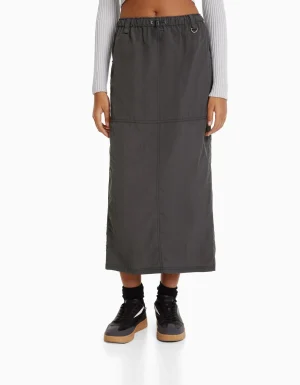Falda midi efecto nylon-BERSHKA Cheap
