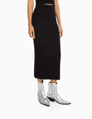 Falda midi punto rib-BERSHKA Cheap