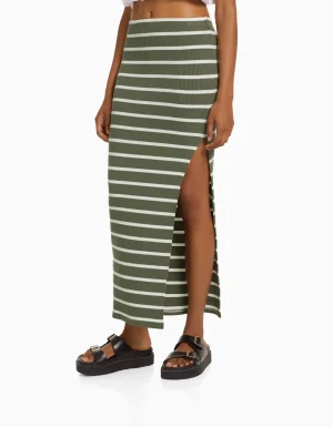 Falda midi rayas-BERSHKA Sale