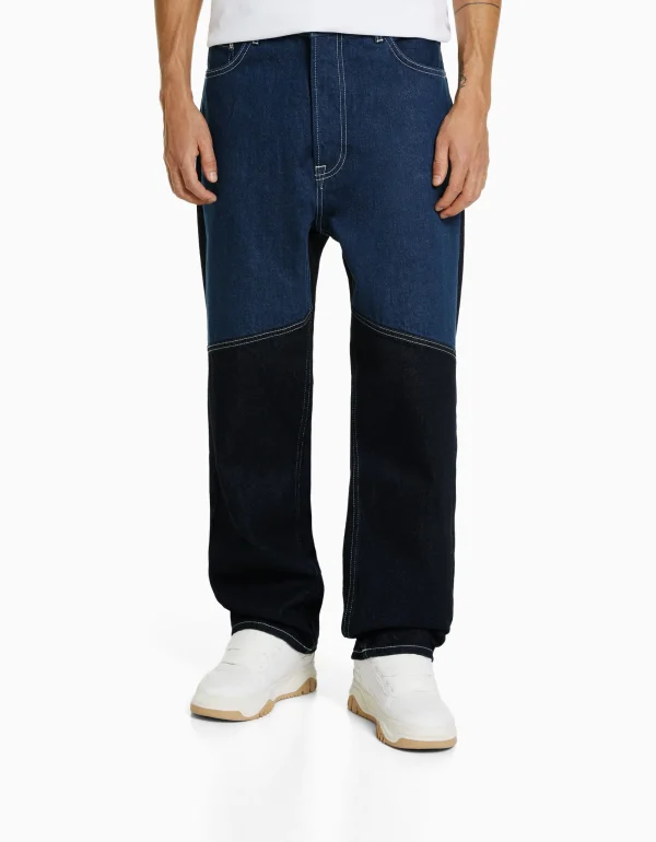 Jeans baggy color block-BERSHKA Outlet