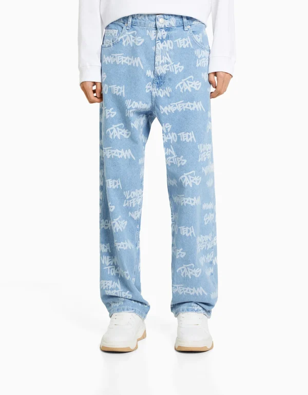 Jeans baggy print-BERSHKA Cheap
