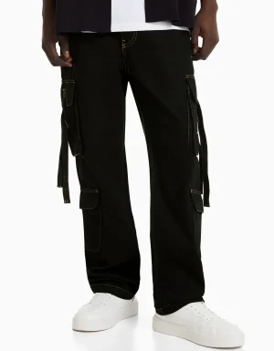 Jeans cargo hilo contraste cintas-BERSHKA Flash Sale