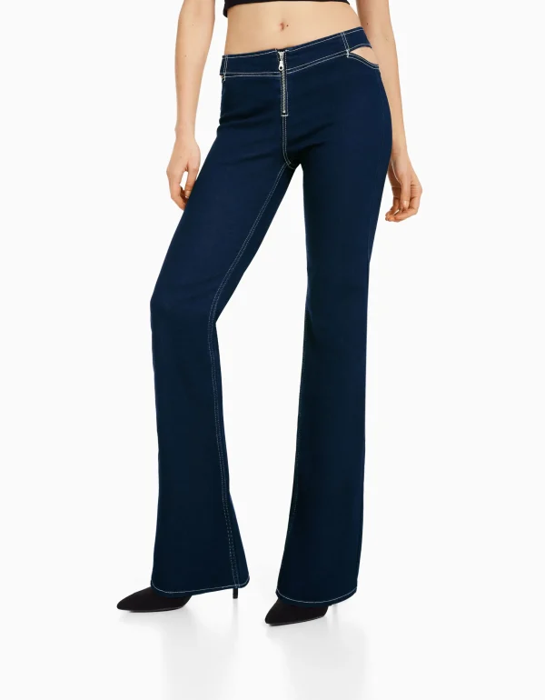 Jeans flare cremallera cut out-BERSHKA Cheap